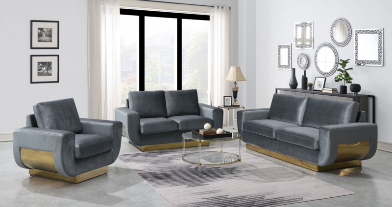 White Velvet Three-Piece Furniture Set with Gold Accents