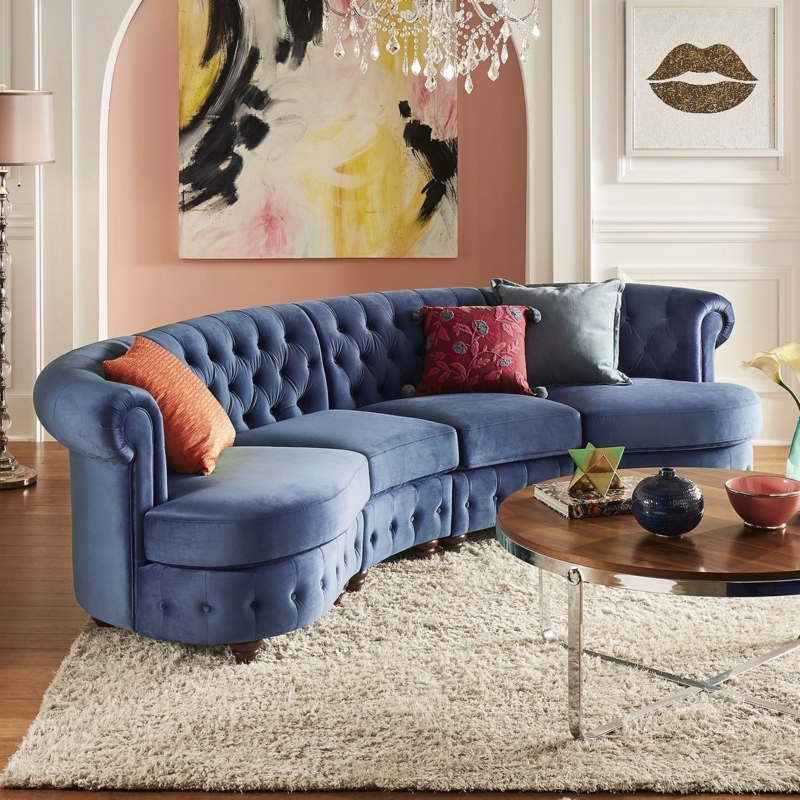 Velvet Tufted Scroll Arm Chesterfield Curved Sofa