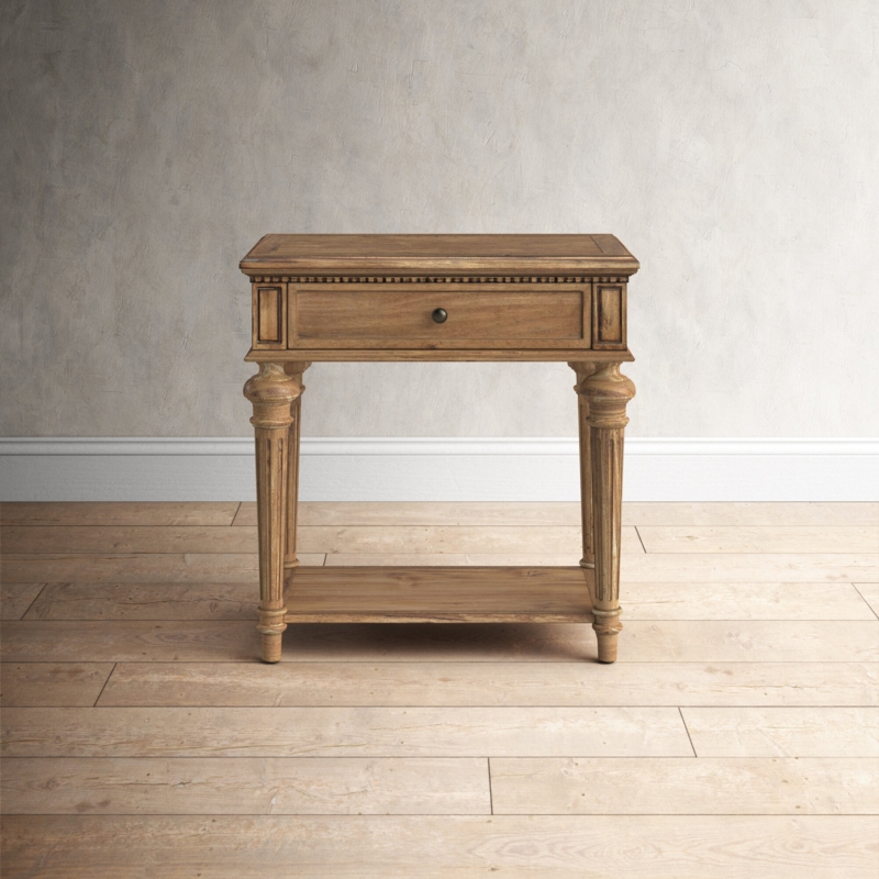 Light Brown Farmhouse Nightstand with Drawer and Shelf