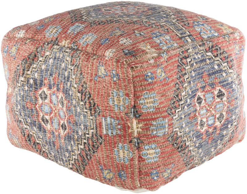 Pouf-Style Ottoman with Artisanal Pattern