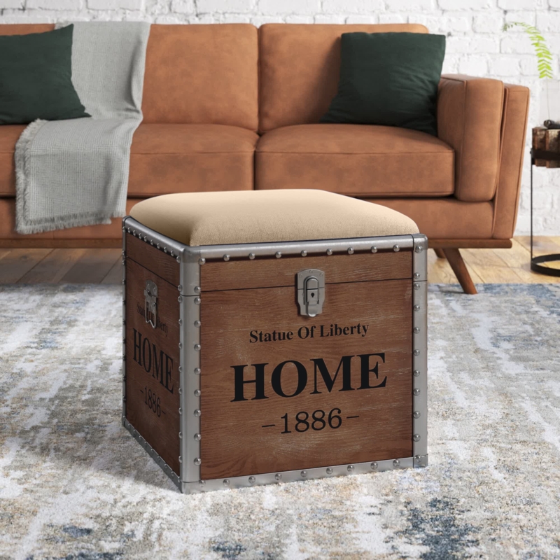 Vintage Steamer Trunk-inspired Ottoman with Storage