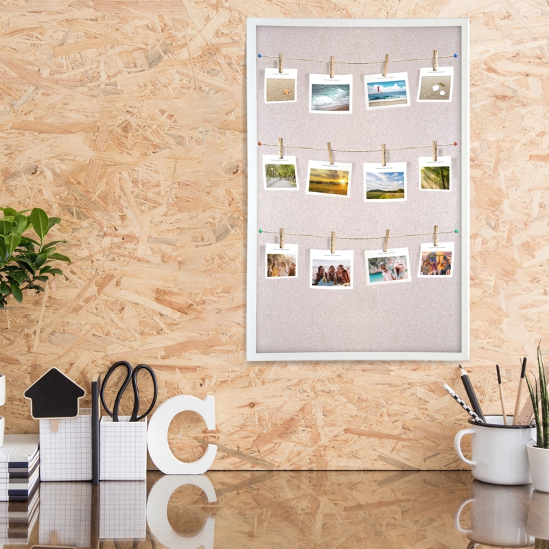 White Wood Finish Cork Board with Linen Surface