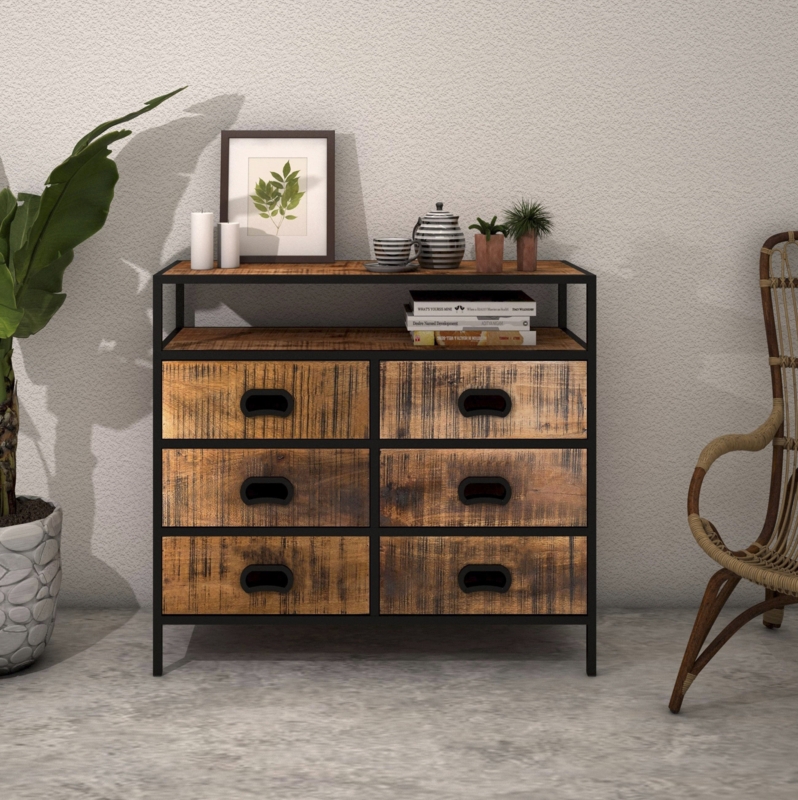 Wood Accent Chest with Gray Undertone and Iron Handles