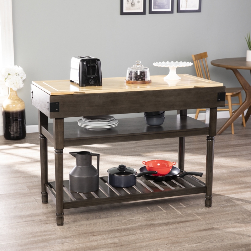 Stationary Kitchen Island with Butcher Block Top