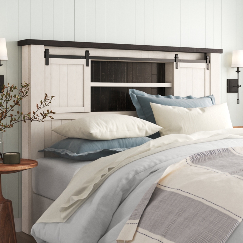 Rustic Barn Door Headboard with Shelves