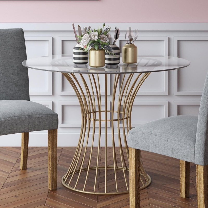 Glass Top Dining Table with Hourglass Base