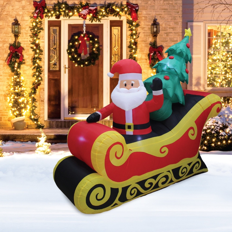 Inflatable Santa on Sleigh Lawn Decoration