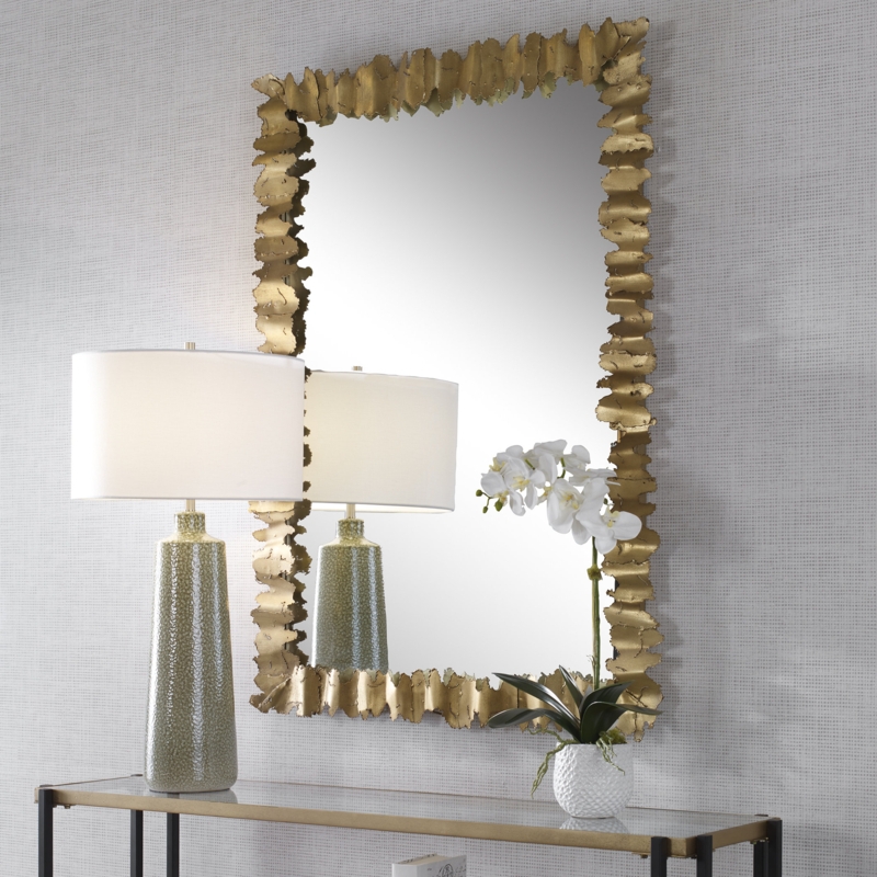 Antique Golden Rectangular Accent Mirror