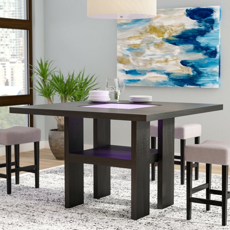 Square Wood Counter Height Table with LED Light
