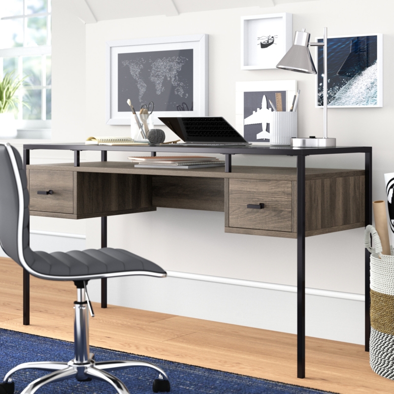 Mixed-Material Writing Desk with Glass Top
