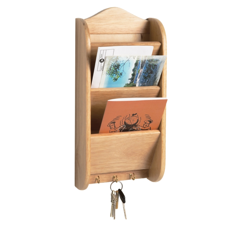 Wooden Letter Rack with Key Hooks