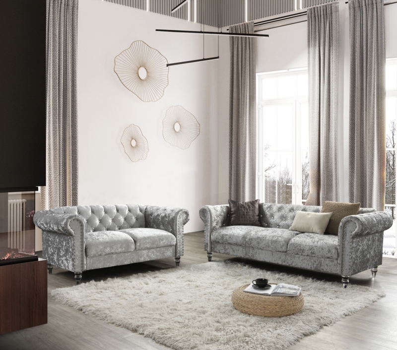 Gray Velvet Sofa with Nailhead Trim