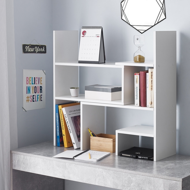 Adjustable Compact Dorm Desk Bookshelf