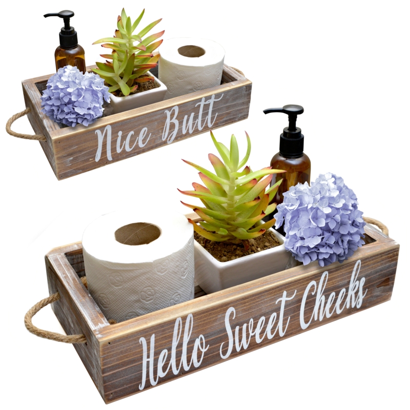 Rustic Bathroom Decor Box with Humorous Sayings