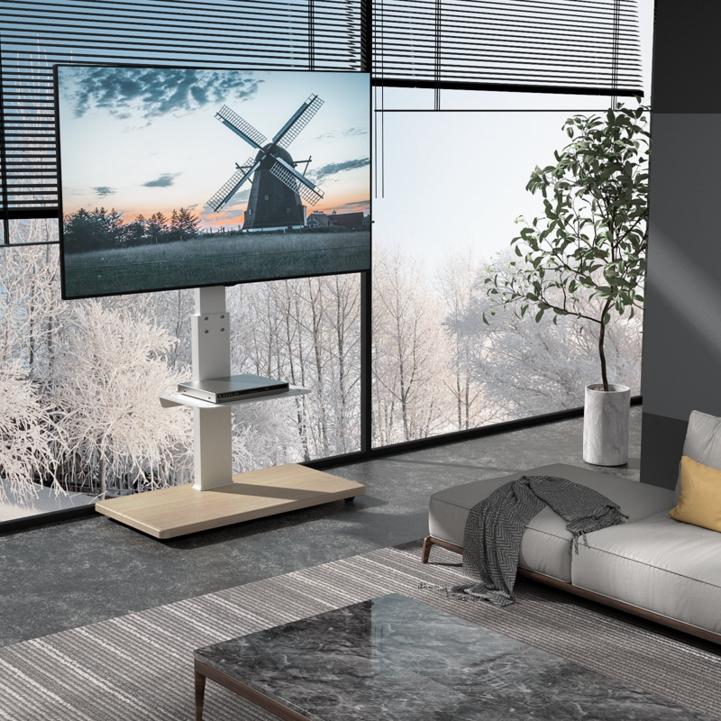 Modern White Floor TV Stand with Swivel Mount