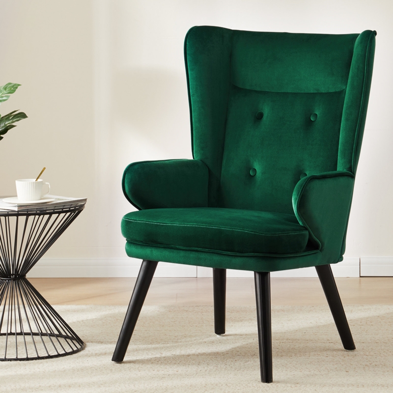 Velvet Upholstered Armchair with Button-Tufted Backrest