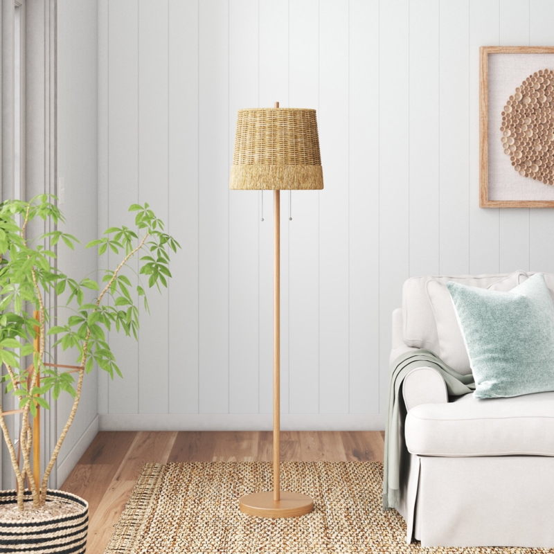 Rustic Beachy Floor Lamp with Rattan Shade