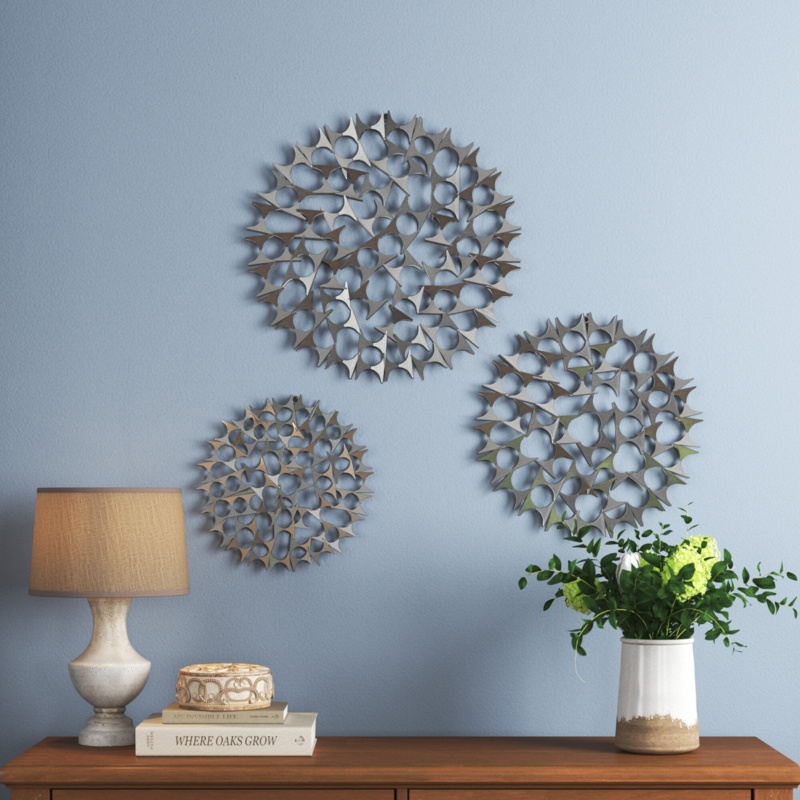 3 Piece Metal Starburst Wall Decor with Cutout Design Set 15", 19", 23"D