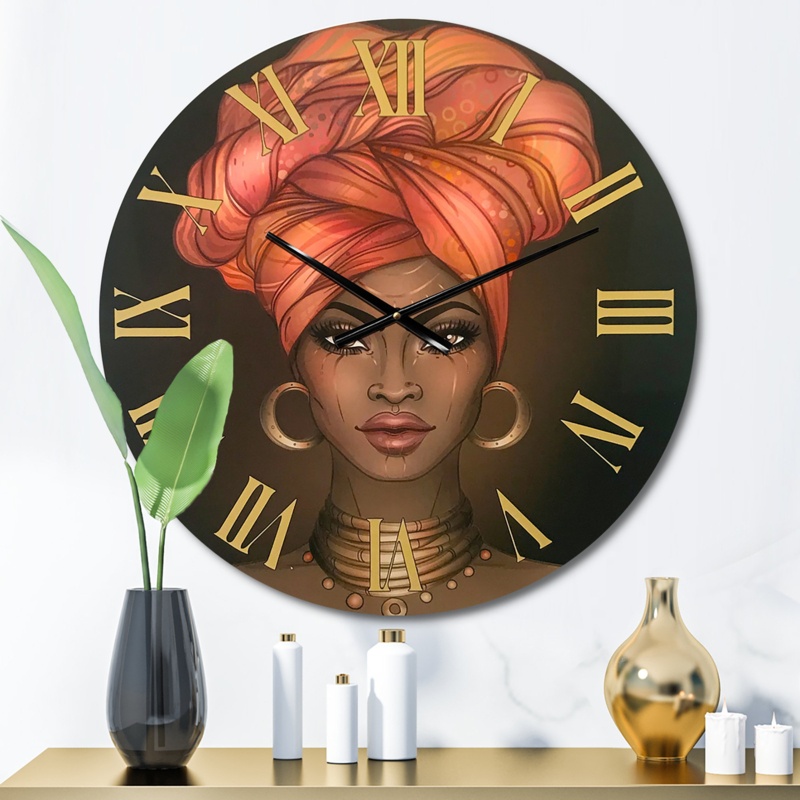 African American Woman with Turban V - Modern wall clock