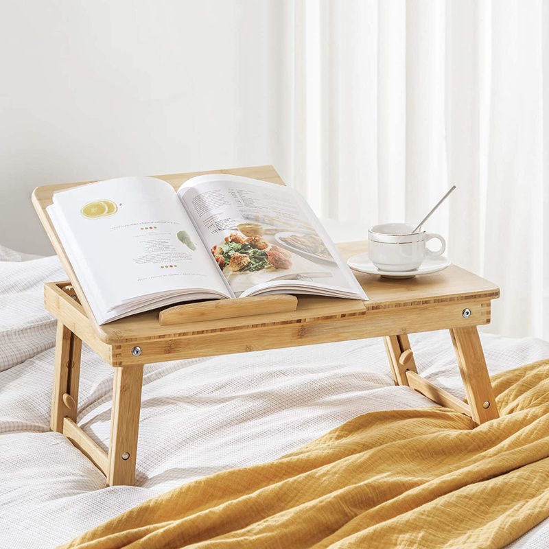 Alleyah Rayon from Bamboo Laptop Tray with Tilting Top & Drawer Height Adjustable Breakfast Serving Bed Tray