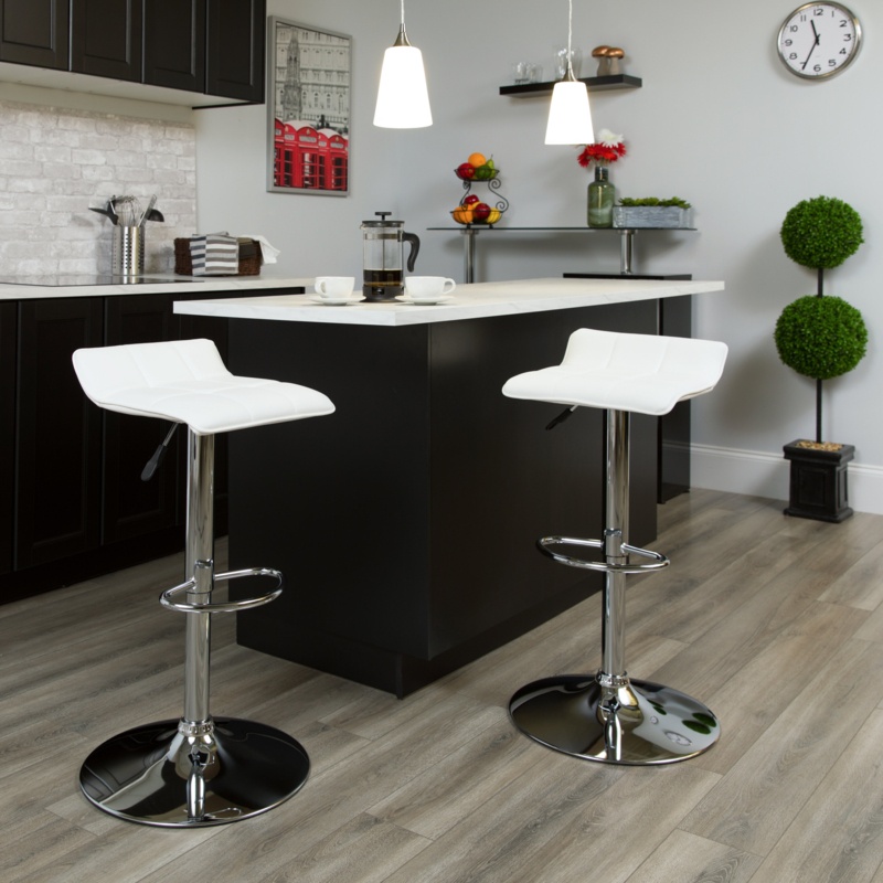 Amp Contemporary Vinyl Adjustable Height Barstool with Quilted Wave Seat
