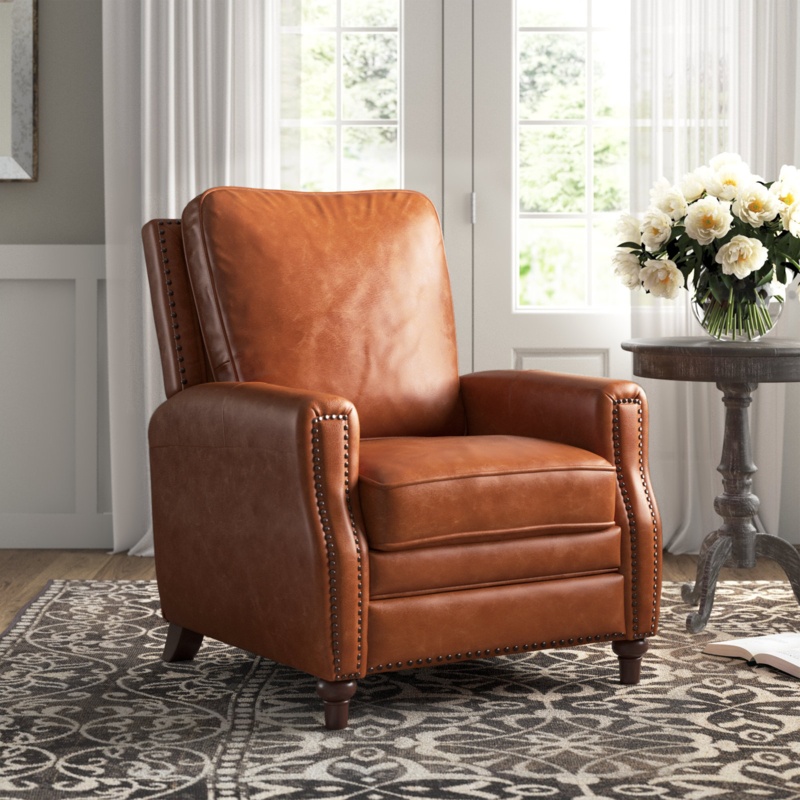 Andrena Genuine Leather Recliner with Nailhead Trim