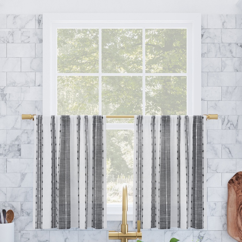 Archaeo Cassidy Slub Stripe Semi-Sheer Rod Pocket Kitchen Curtain Tier Pair