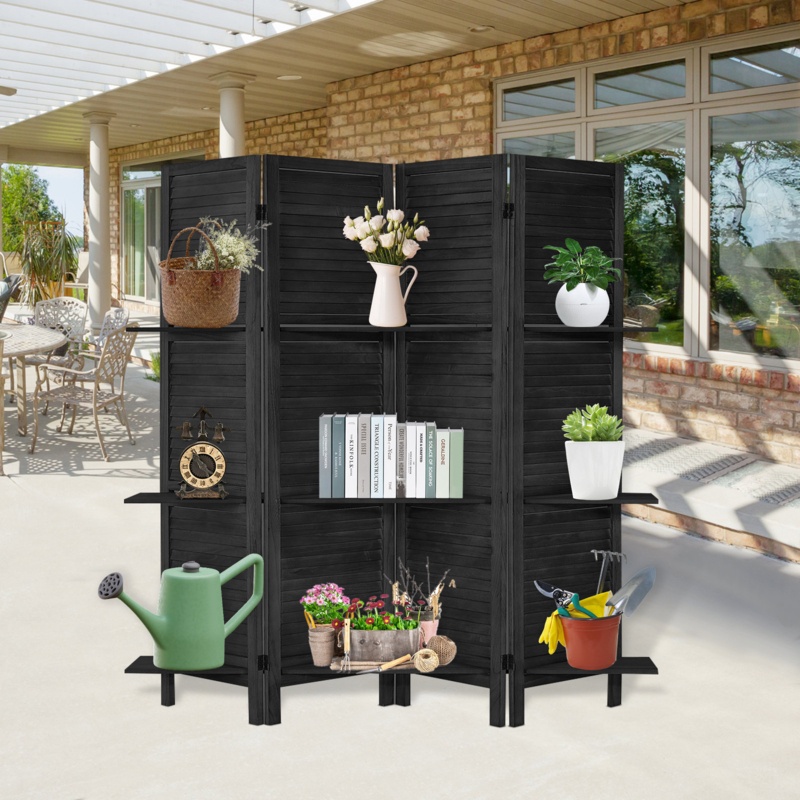 Artoria 5 Panels Room Divider with Shelves Folding Privacy Screens Freestanding for Home Office Studio
