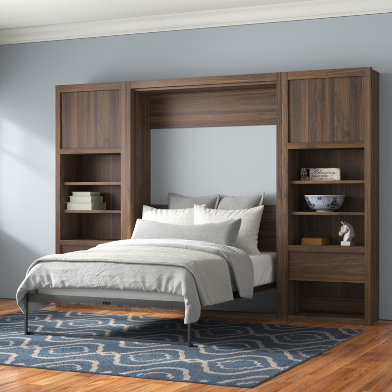Baumbaugh Murphy Bed with Side Cabinet Storage