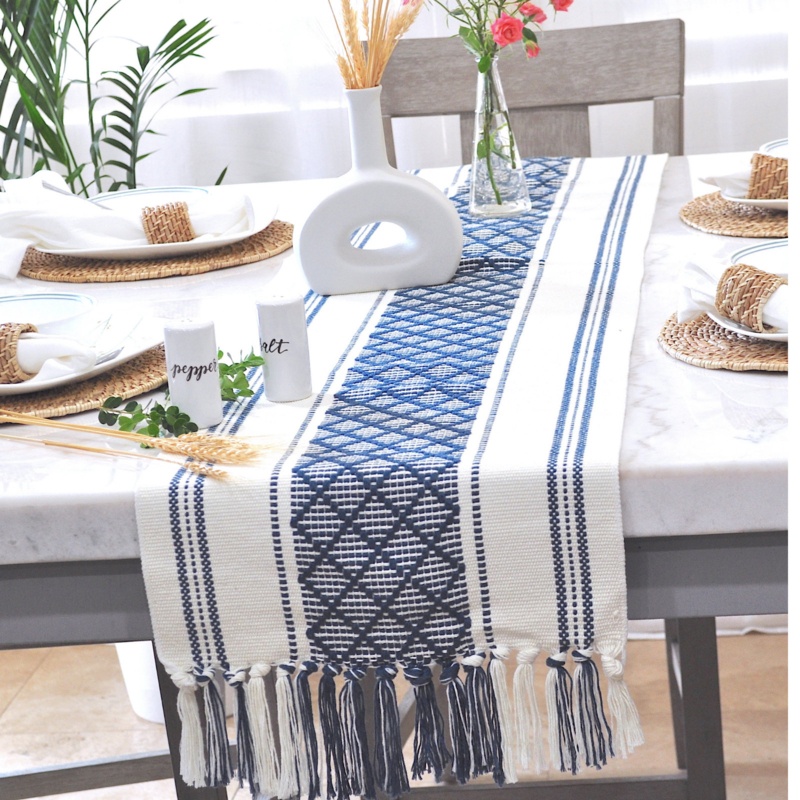 Boho Cotton Woven Table Runner With Tassels