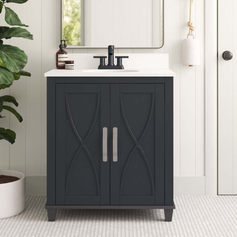 Briana 29.88'' Free Standing Single Bathroom Vanity with Stone Top