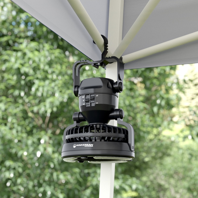 Camping Lantern with Fan - Weather-Resistant Camping Light with 18 LED Bulbs by Wakeman (Black)