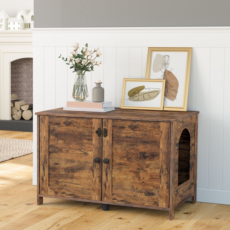 Cat Litter Box Enclosure Furniture Hidden with Latch