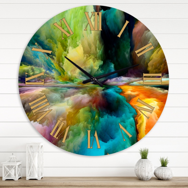 Colorful Motion Gradients of Surreal Mountains and Clouds - Modern wall clock