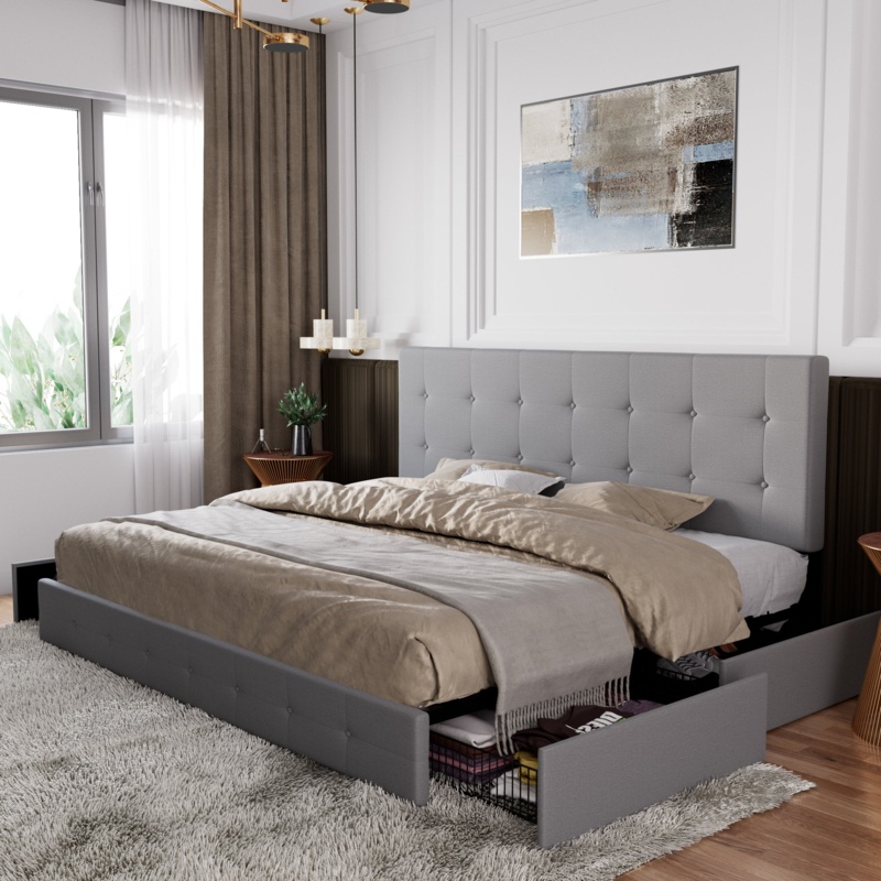 Deyani Upholstered Metal Platform Storage Bed
