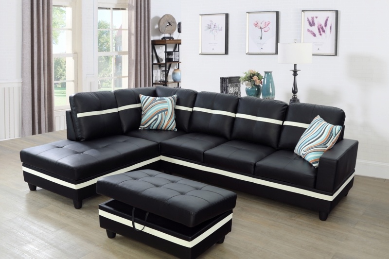 Ellenville 103.5" Wide Faux Leather Sofa & Chaise with Ottoman