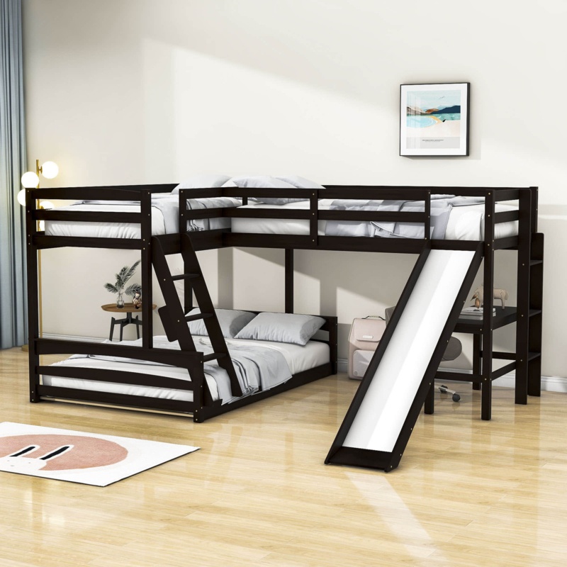 Evanthia Twin Over Full & Twin L-Shaped Bunk Beds with Built-in-Desk by Harriet Bee