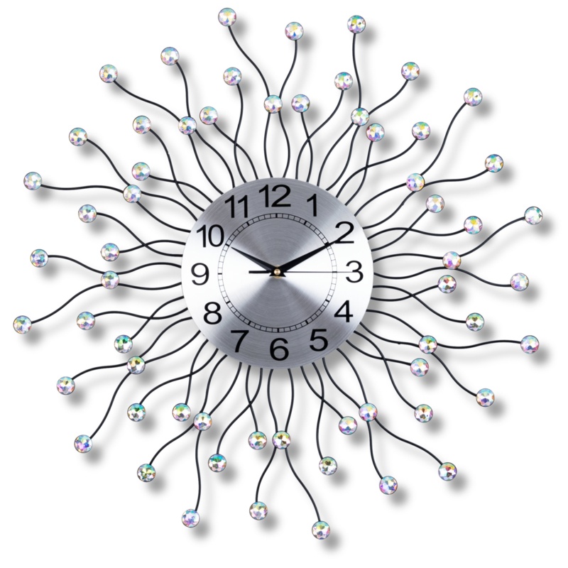 Exquisite 60cm Metal Wall Clock with Unique Sunrays Design and Crystals