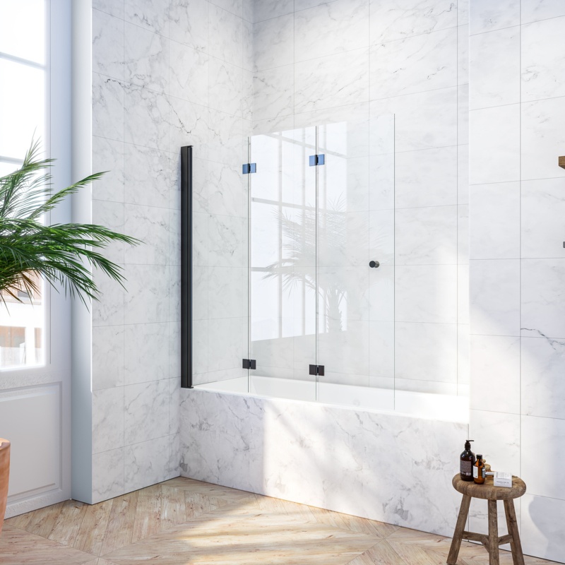 Georgiev 50.3" W x 53.7" H Hinged Tri-Fold Frameless Tub Door