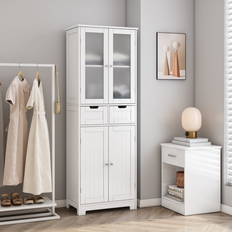 Hunsberger 23.6'' W X 67'' H X 11.8'' D Linen Cabinet with 2 Drawers, White