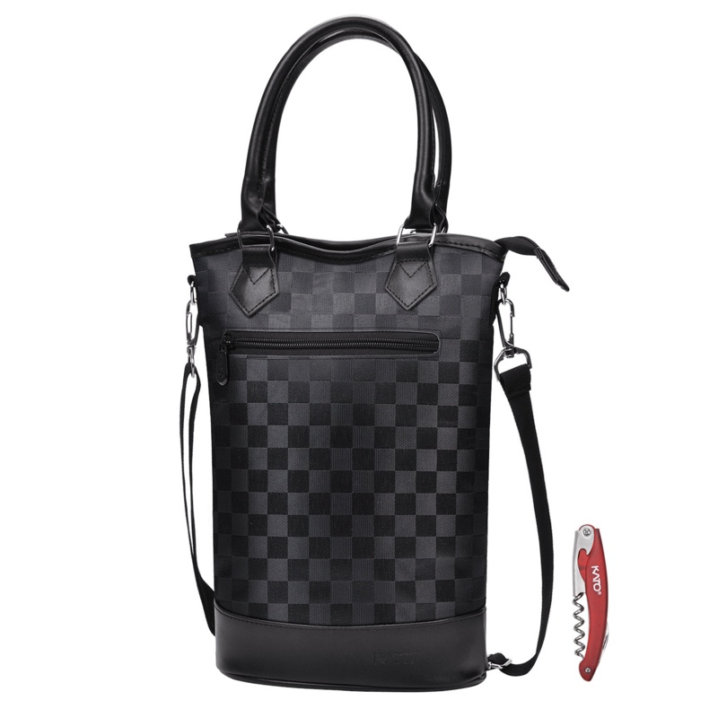 Insulated Wine Gift carrier Tote - Travel Padded 2 Bottle Wine/Champagne Cooler Bag with Handle and Adjustable Shoulder Strap, Great Wine Lover Gift, Black