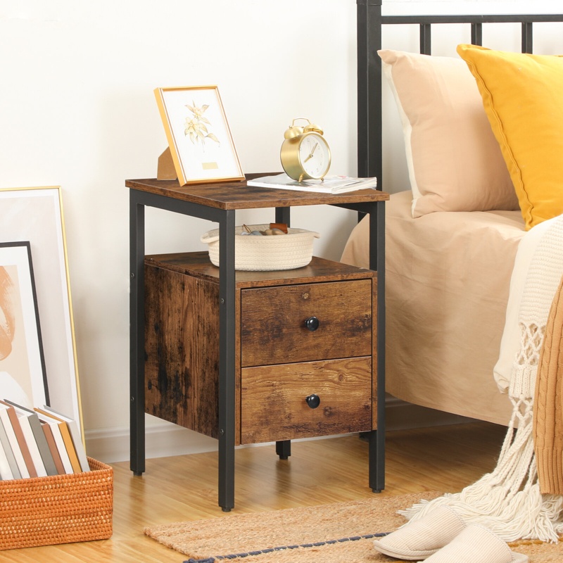 Keaster 2 - Drawer 24" Tall Iron Nightstand with Storage