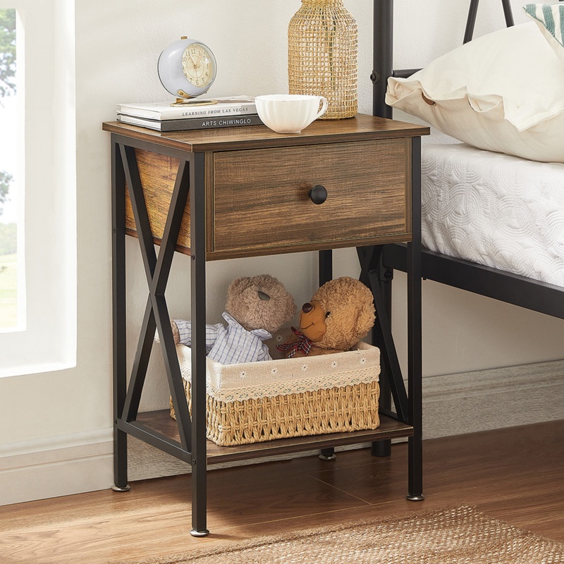 Kempst Nightstand Wood Bedside Table Small Nightstand with Drawer and Shelf for Bedroom, Living Room, Dorm