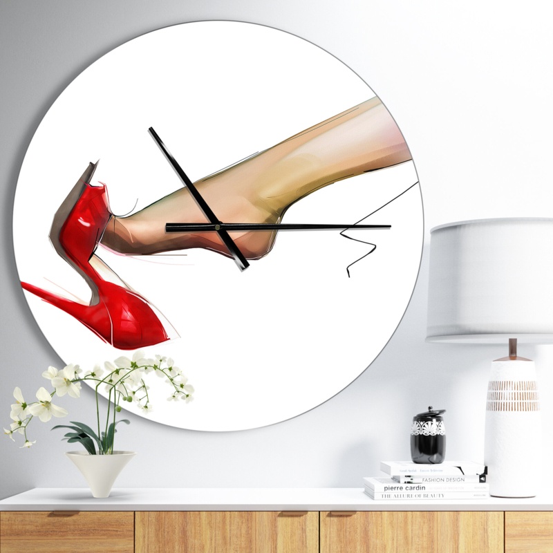 Leg Wearing High Heel Red Shoe - Modern wall clock