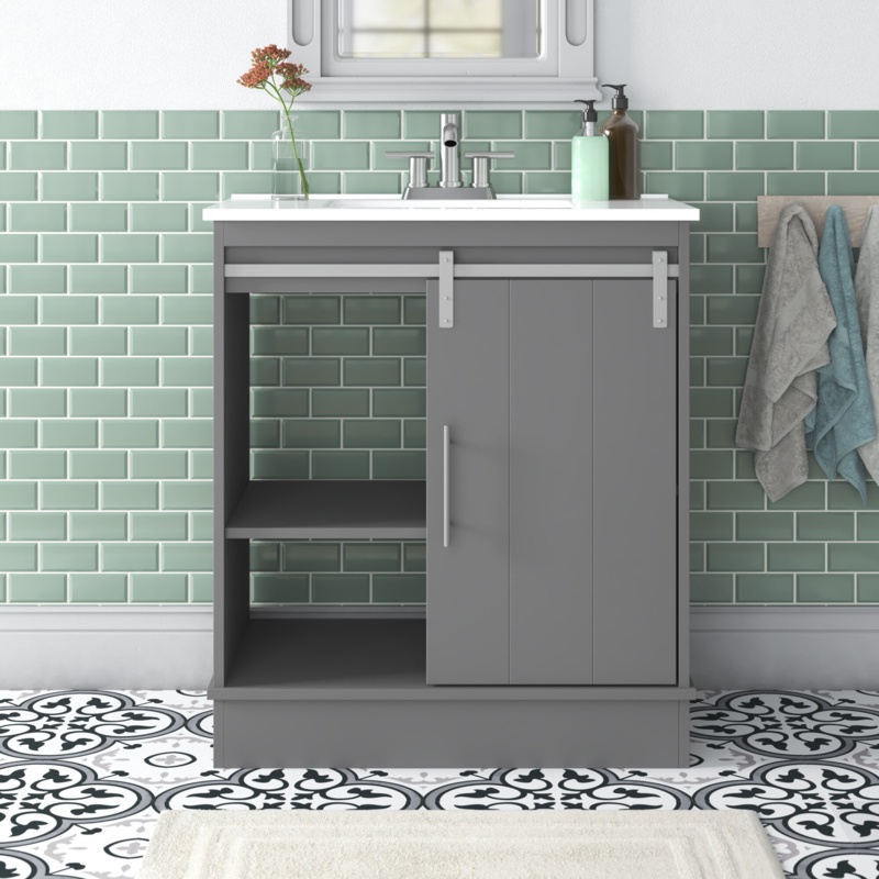 Mauricio 29.9'' Free Standing Single Bathroom Vanity with Ceramic Top