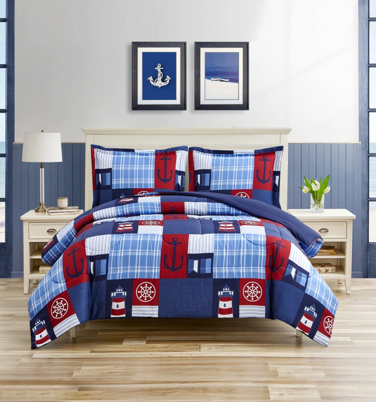 Nautical Patch Blue Ultra Soft Microfiber Reversible Comforter Set