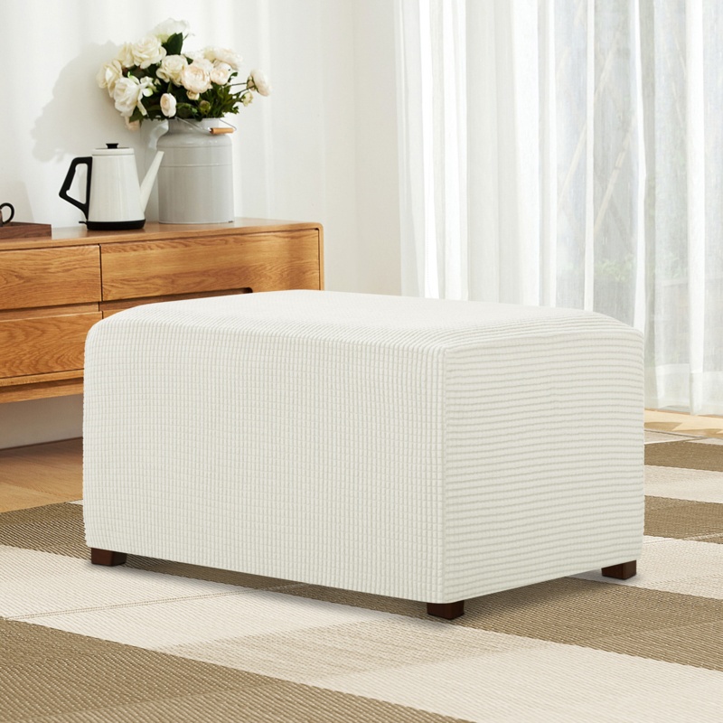 Pizarro Textured Grid Stretch Box Cushion Ottoman Slipcover