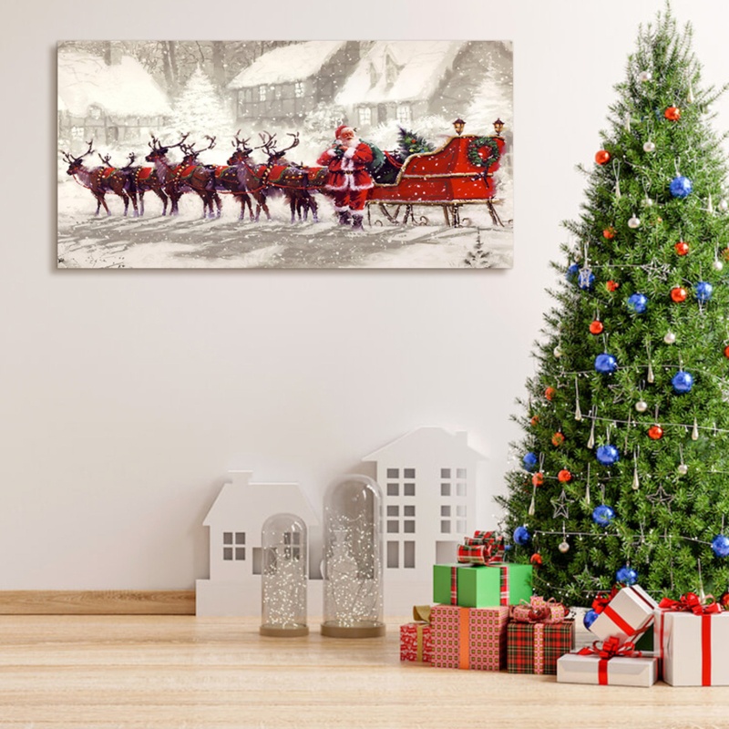 Santa Claus With Reindeer Sledge On Canvas Print