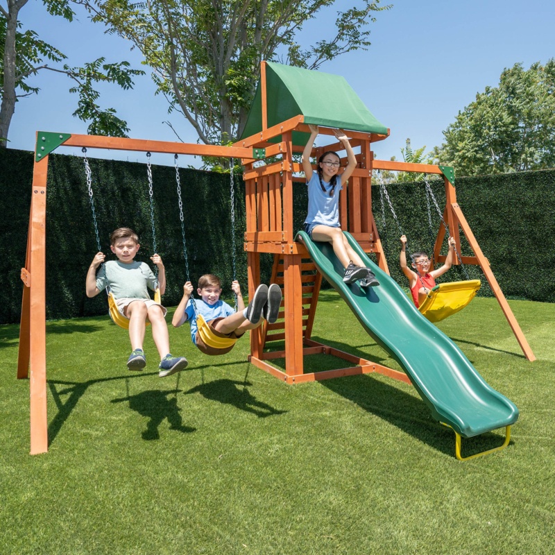 Sportspower Sherwood Wooden Swing Set with Lifetime Warranty on 8' Double Wall Slide