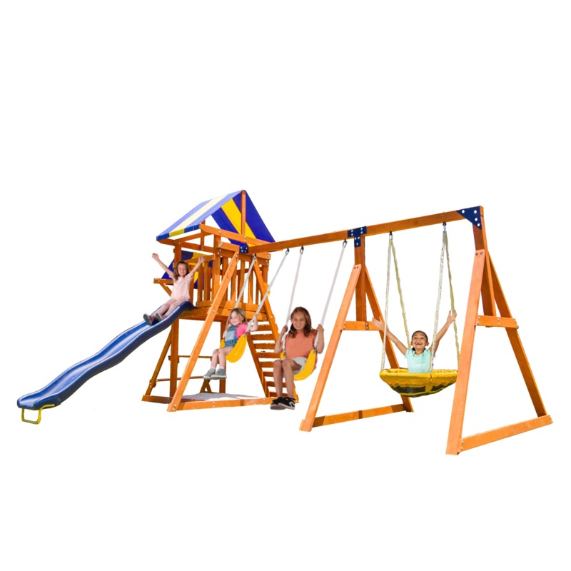 Sportspower Willow Creek Wooden Swing Set with Lifetime Warranty on 8' Double Wall Slide